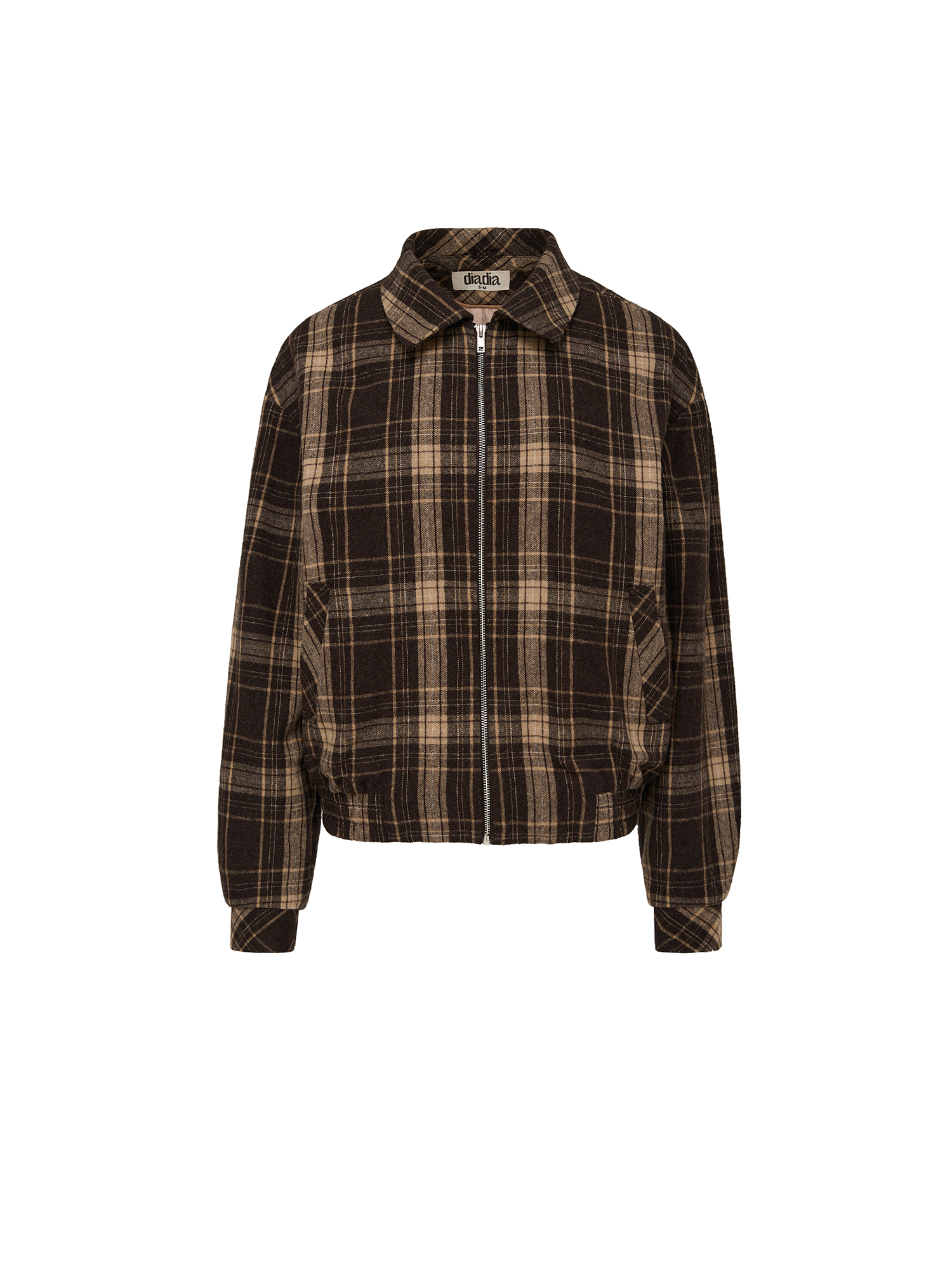 Checked wool bomber jacket, dark brown