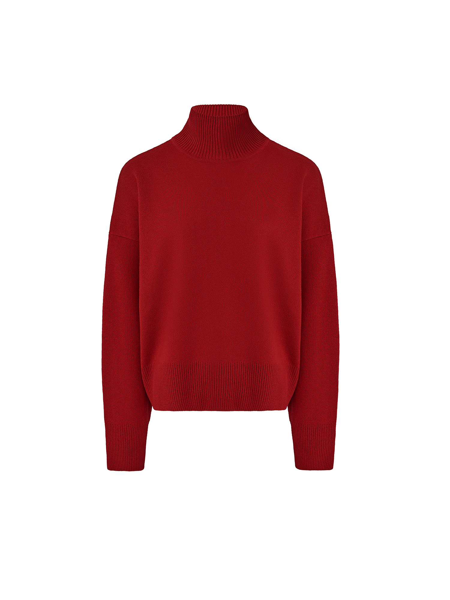 Knitted sweater with high neck, red