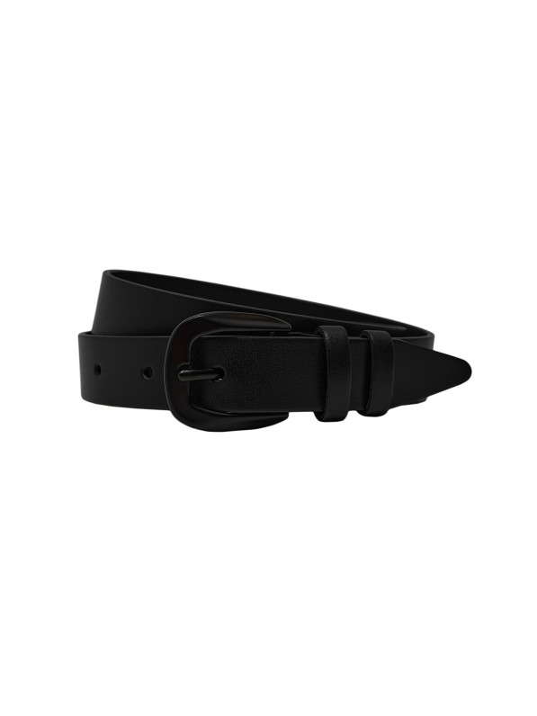 Genuine leather belt, dark metal, black