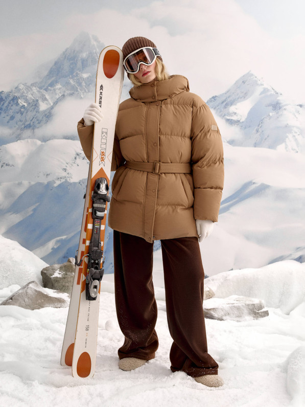 Long down jacket, insulated with eco-down, brown