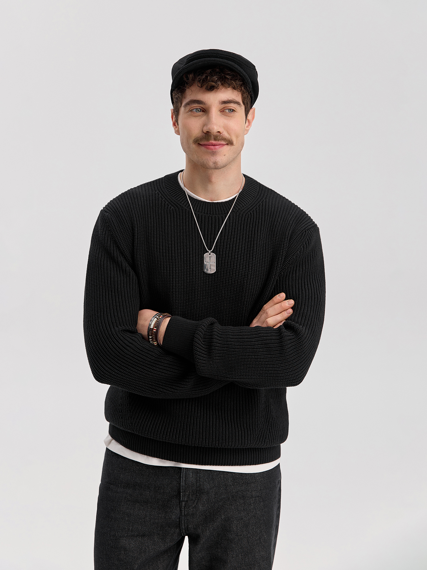 Knitted sweater, men's, black