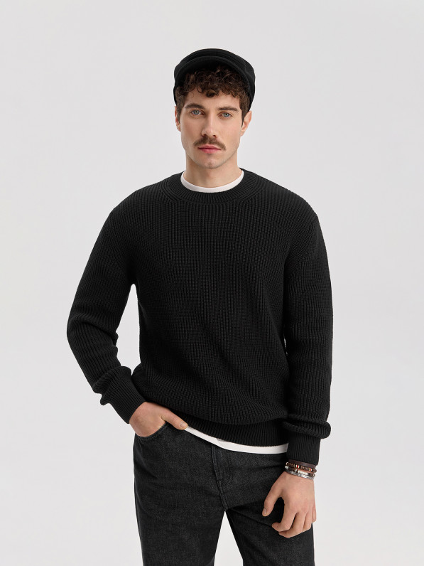 Knitted sweater, men's, black