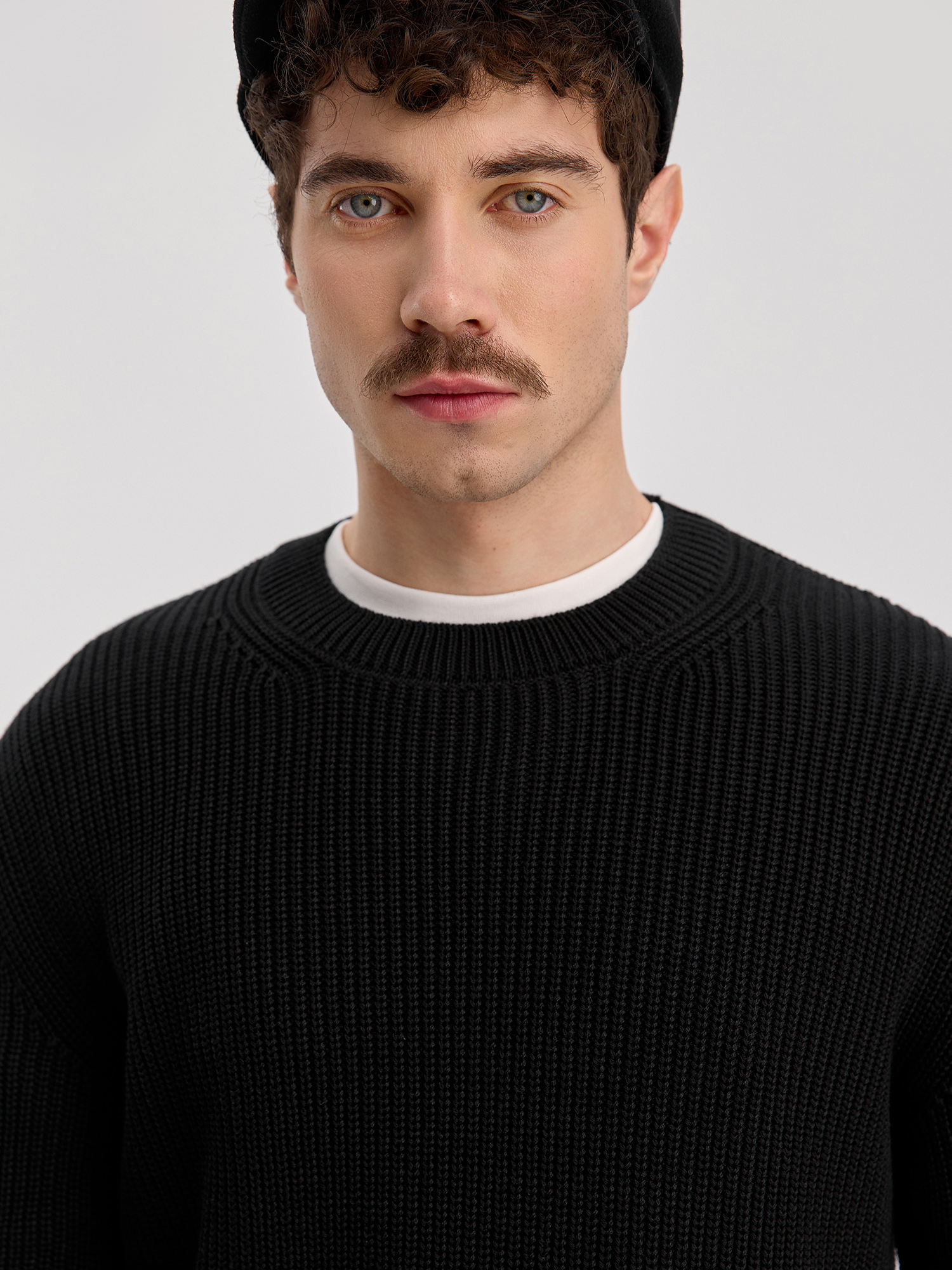 Knitted sweater, men's, black