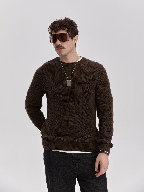 Knitted sweater, men's, brown