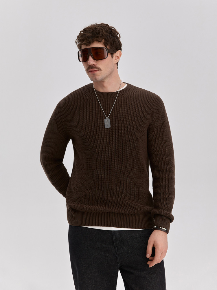 Knitted sweater, men's, brown