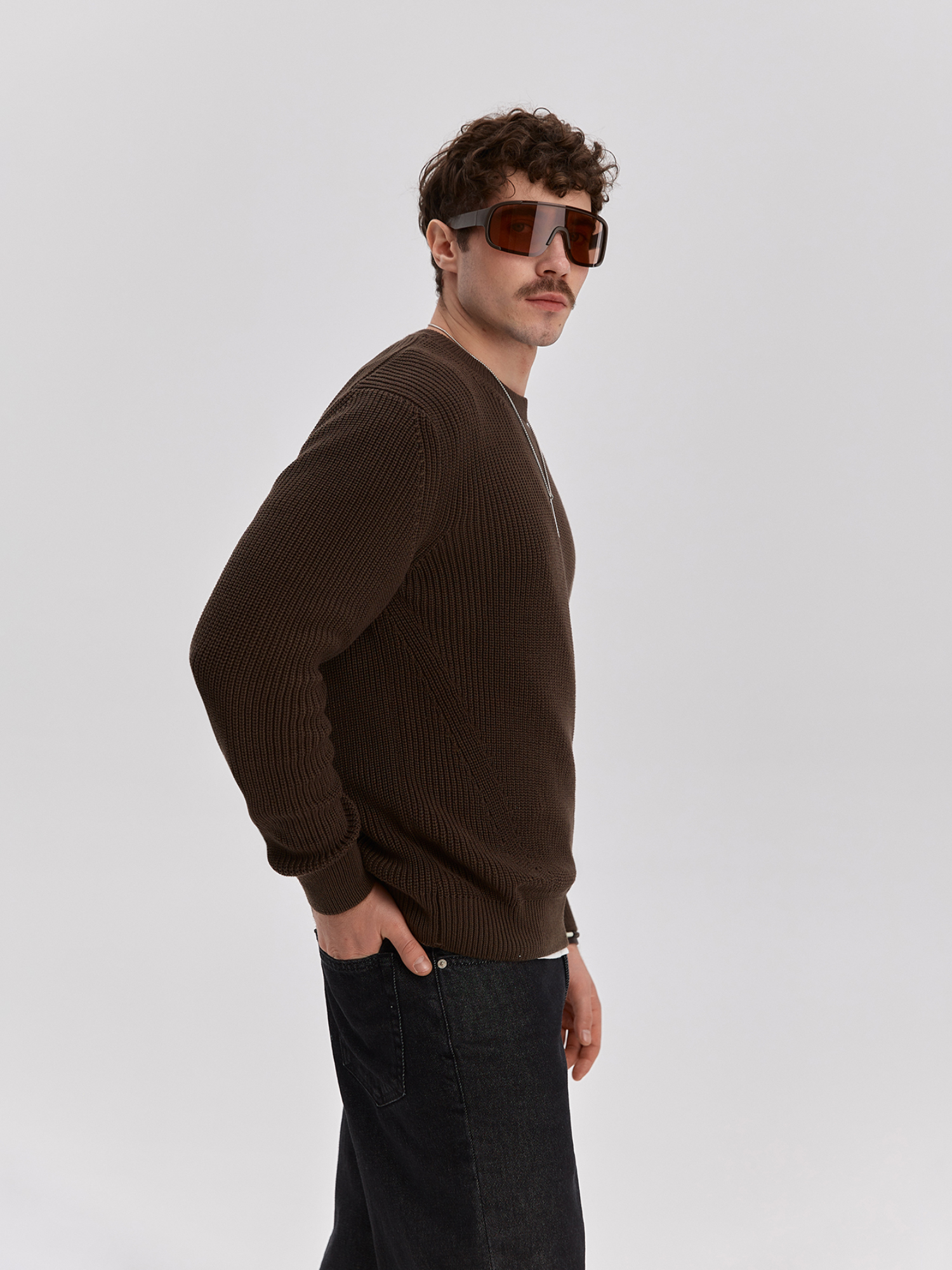 Knitted sweater, men's, brown