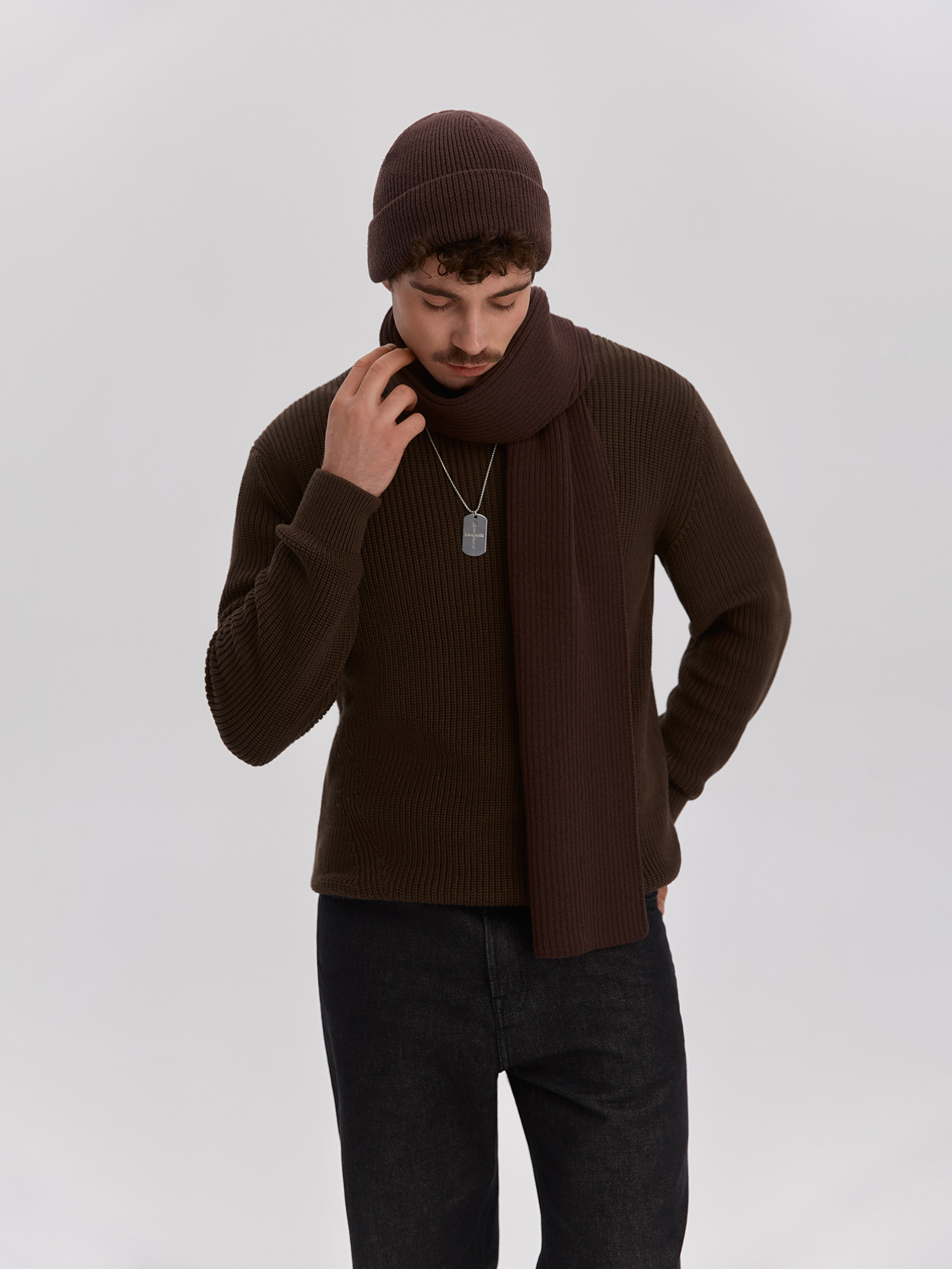 Knitted sweater, men's, brown