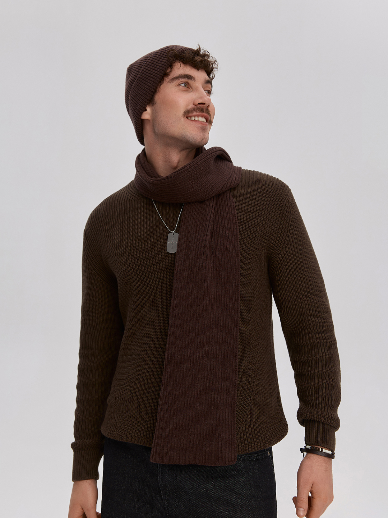 Knitted sweater, men's, brown