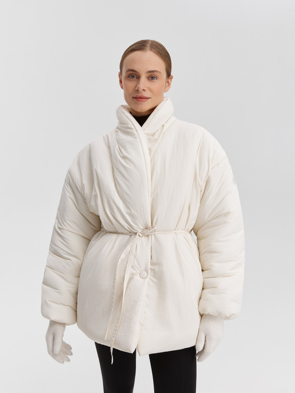 Oversized jacket with shawl collar, milky