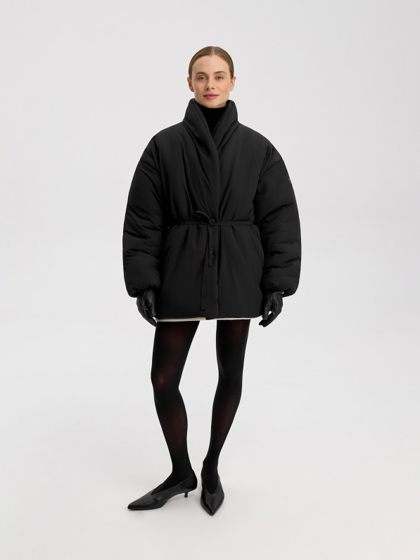 Oversized jacket with shawl collar, black