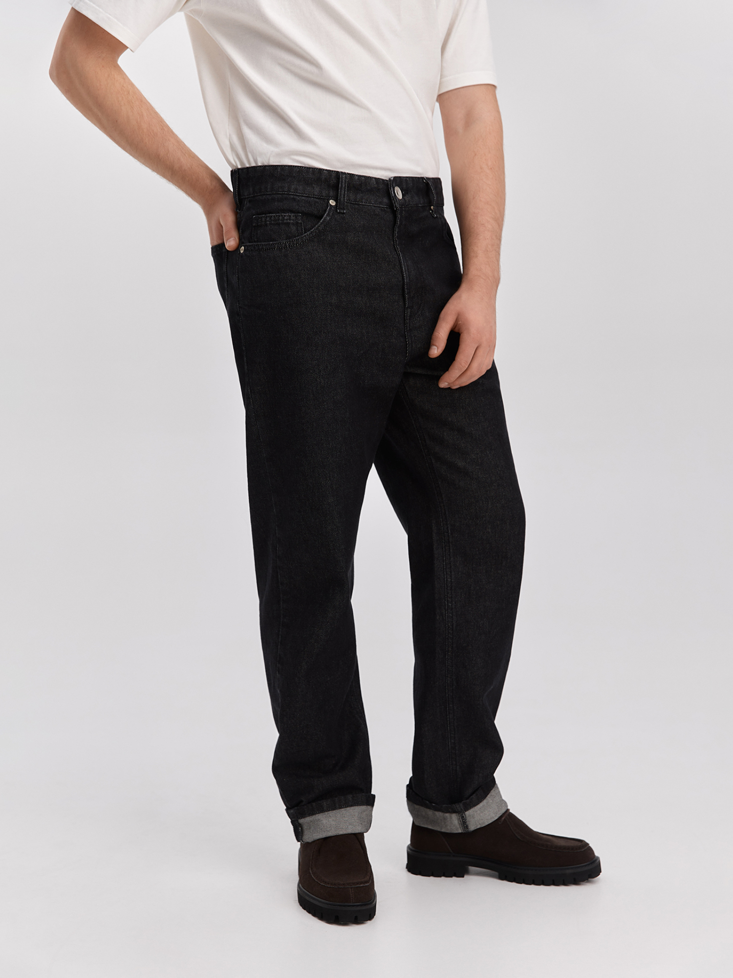 Straight-leg jeans, men's, black