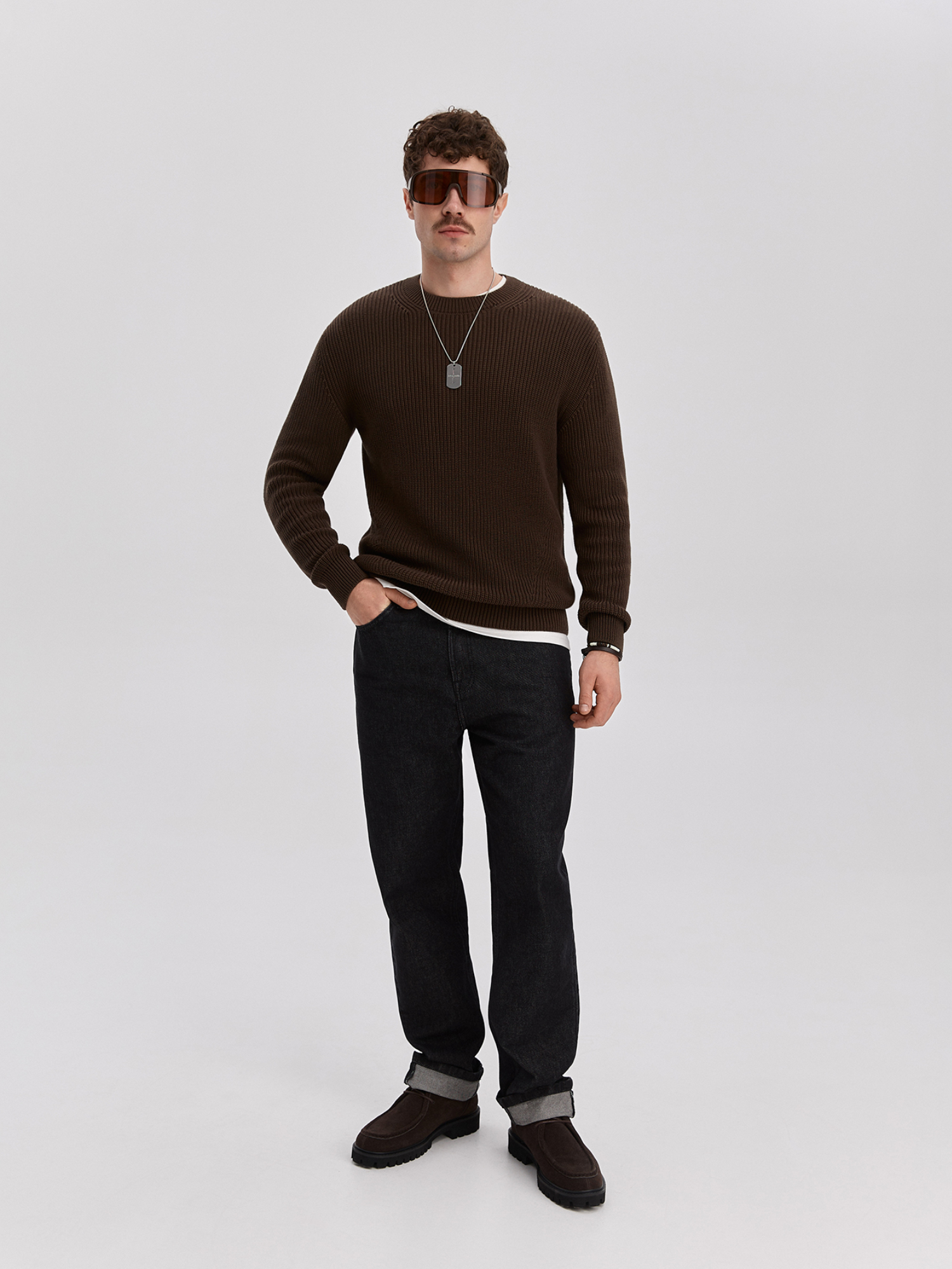 Knitted sweater, men's, brown