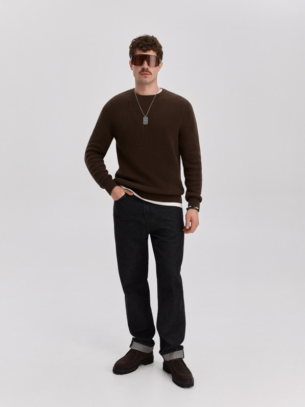 Knitted sweater, men's, brown