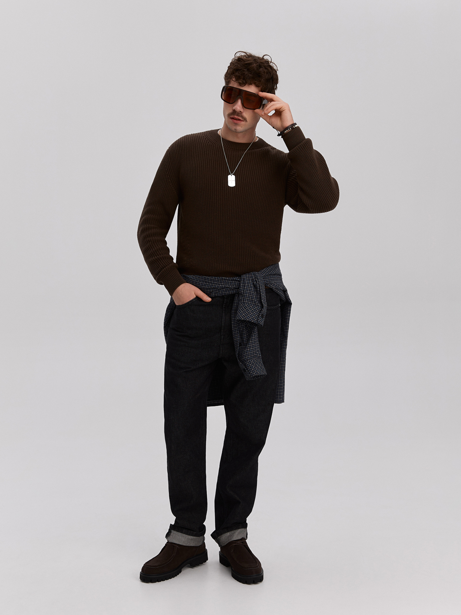 Knitted sweater, men's, brown