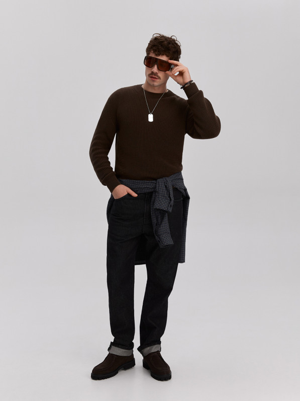 Knitted sweater, men's, brown