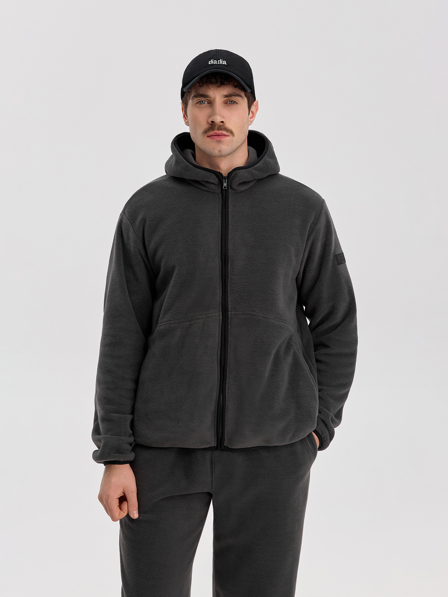 Fleece jacket with zipper, men's, gray