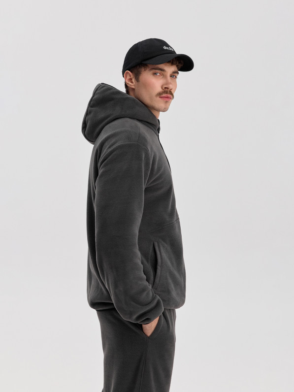 Fleece jacket with zipper, men's, gray