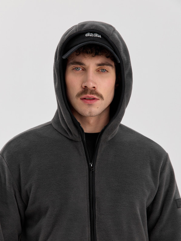 Fleece jacket with zipper, men's, gray