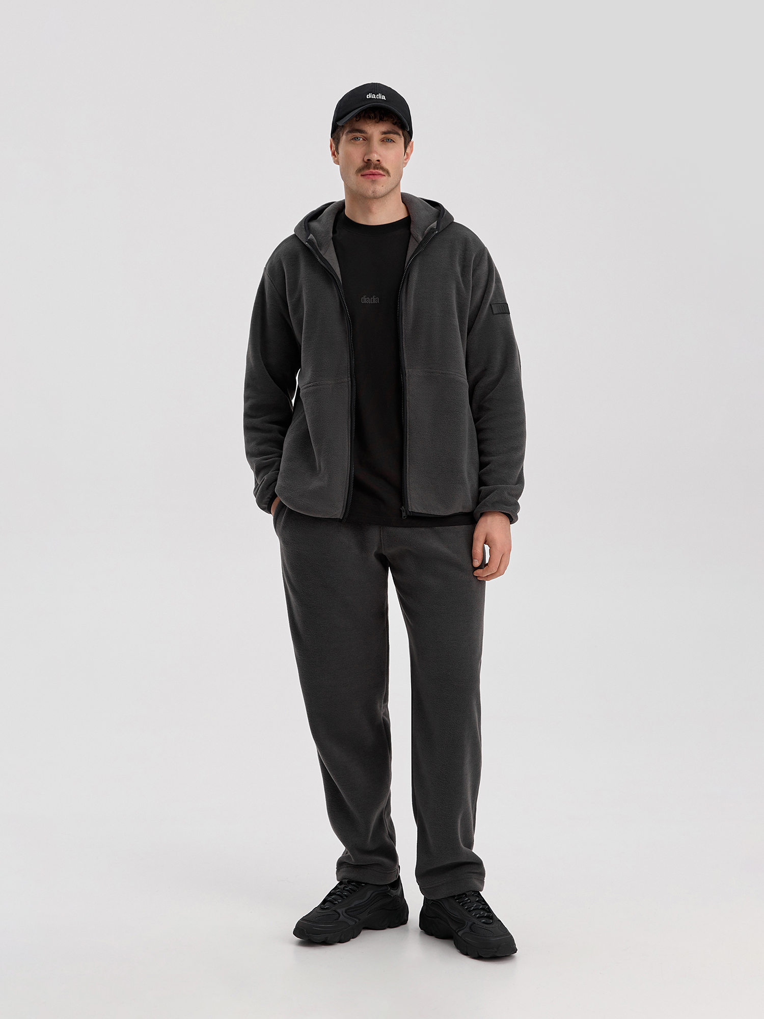Fleece jacket with zipper, men's, gray