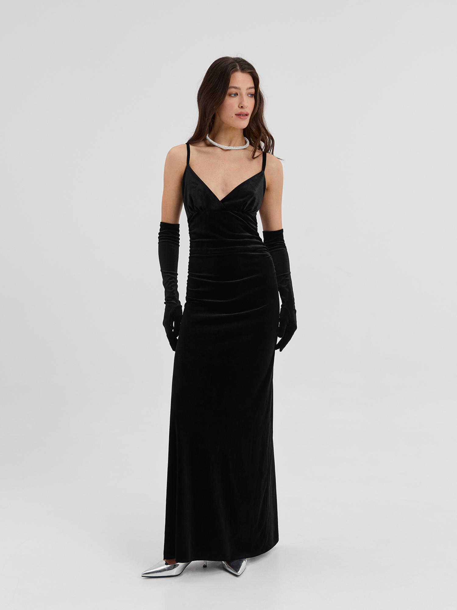 Velvet maxi dress, black