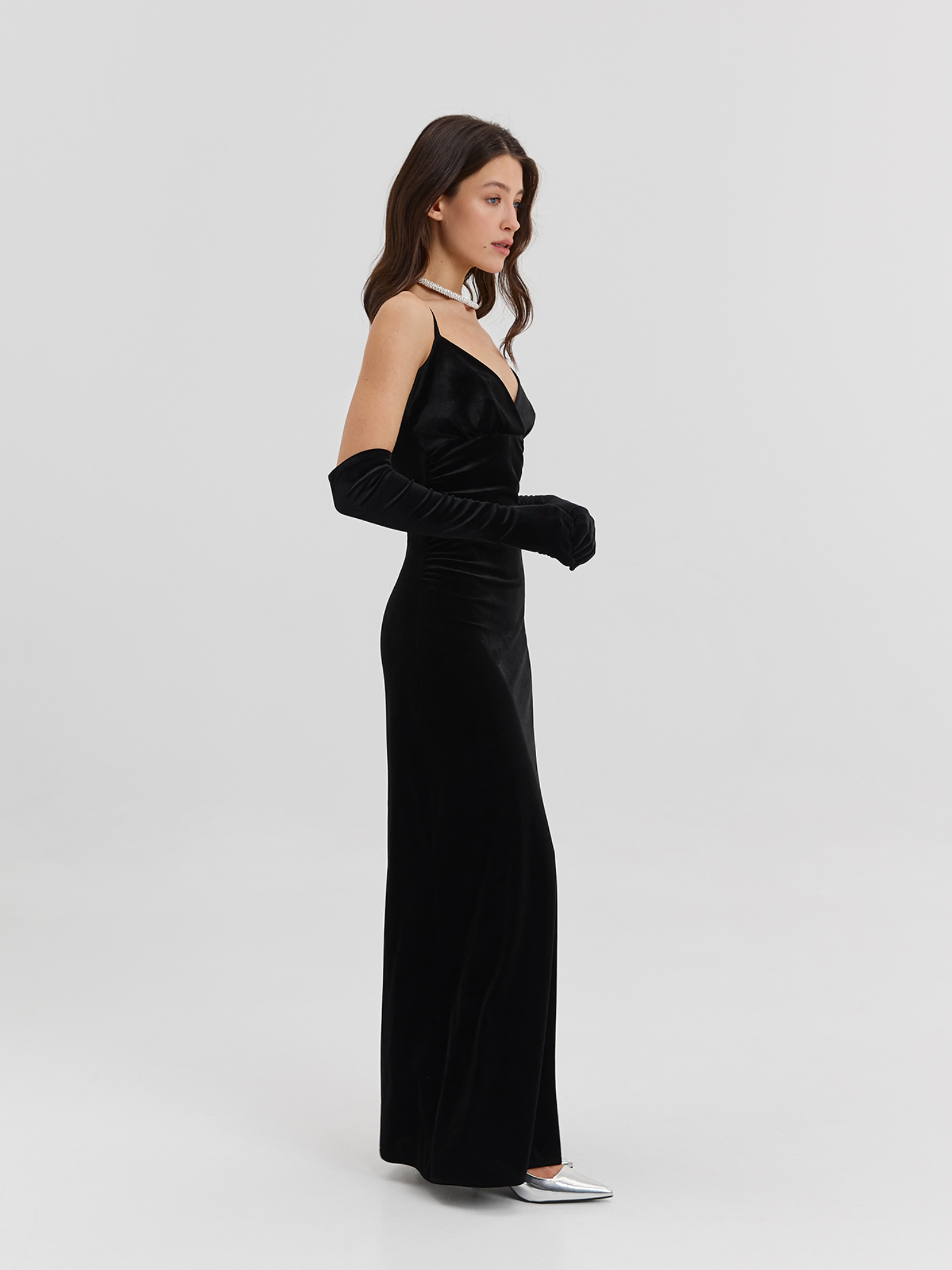Velvet maxi dress, black