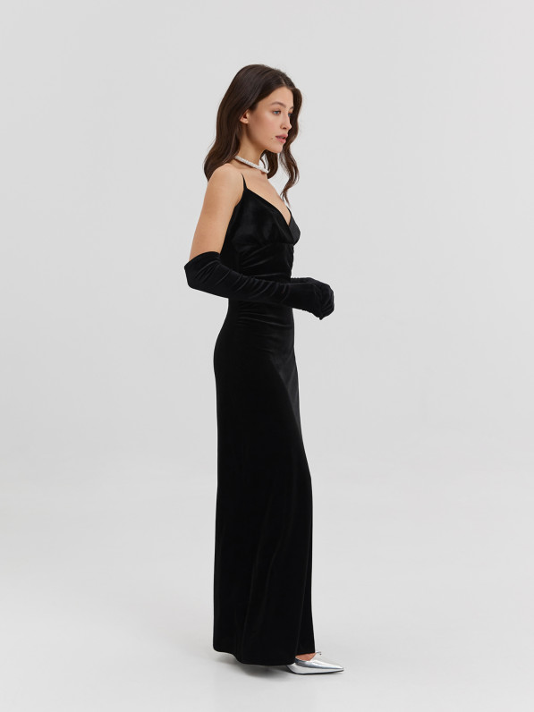 Velvet maxi dress, black