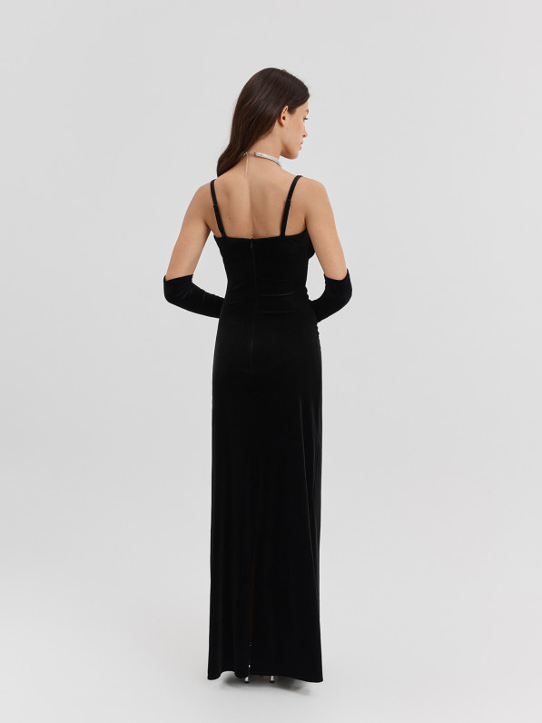 Velvet maxi dress, black