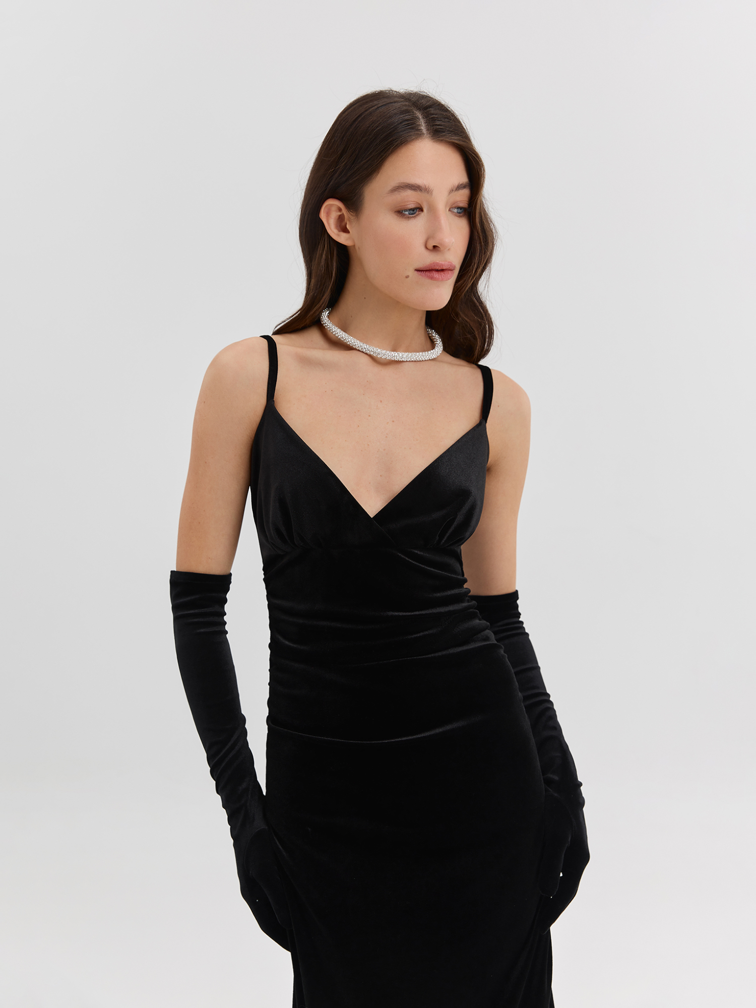 Velvet maxi dress, black