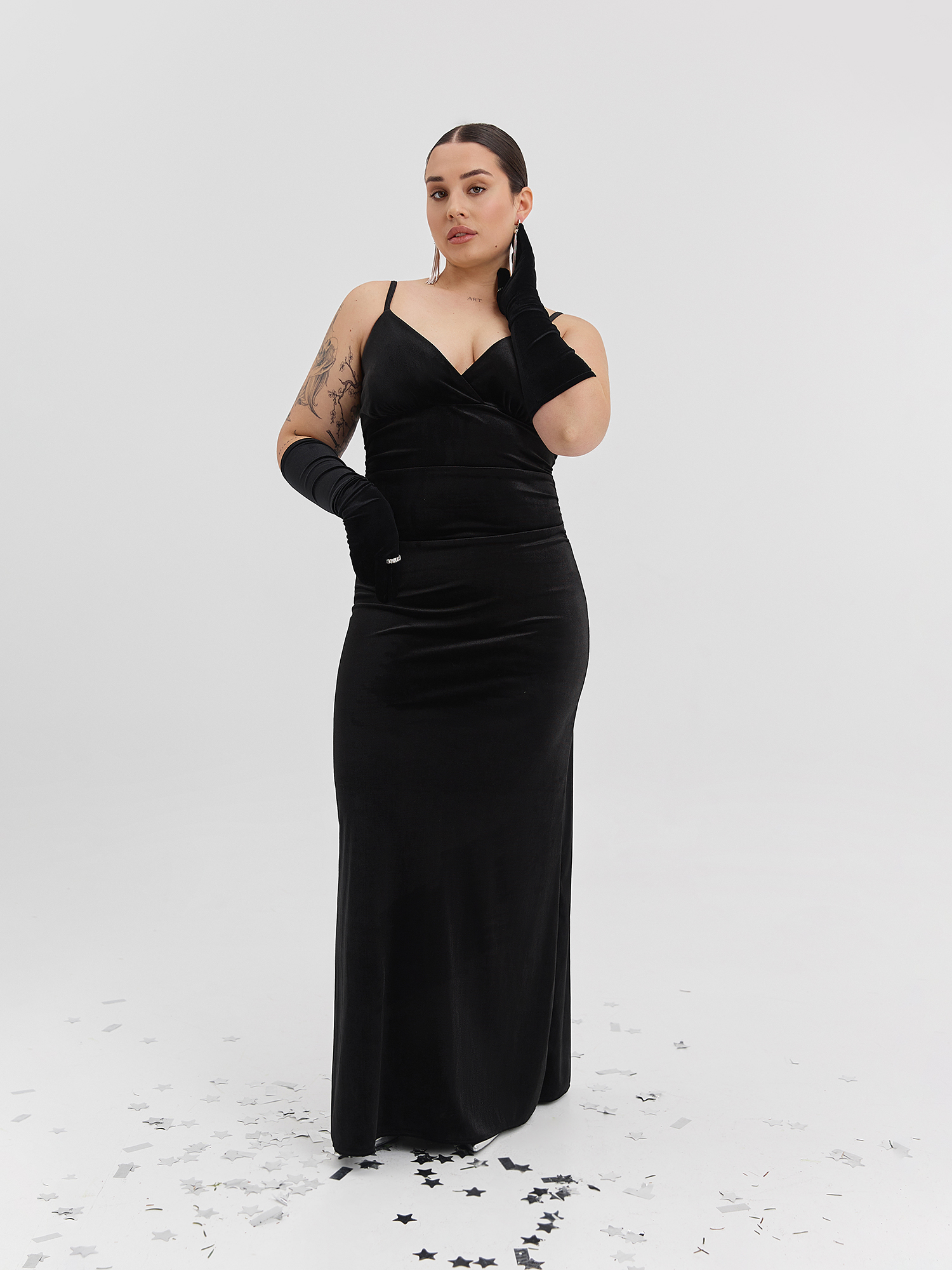 Velvet maxi dress, black