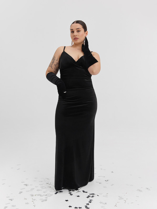 Velvet maxi dress, black