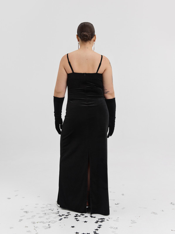 Velvet maxi dress, black