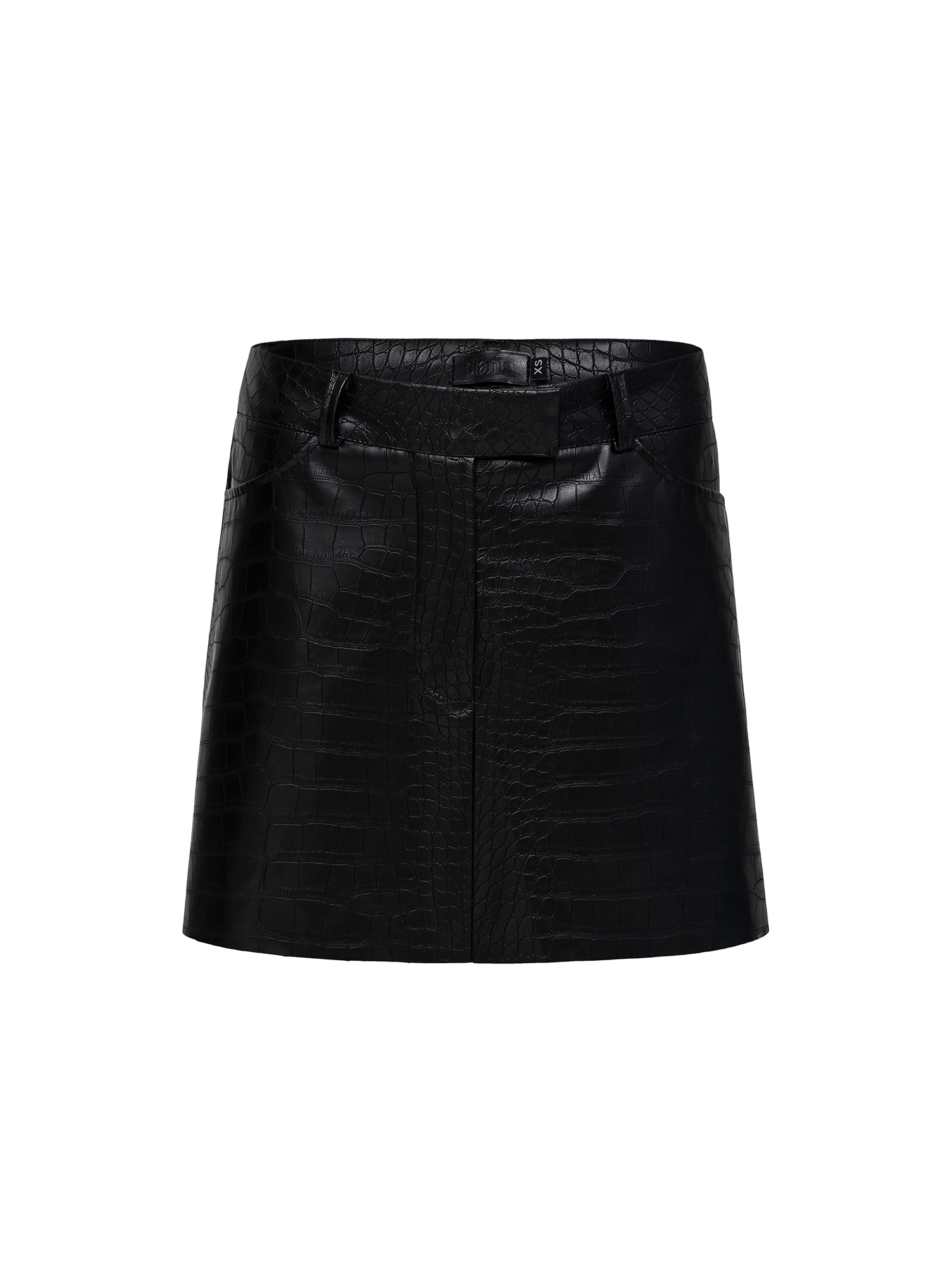 Textured eco-leather mini skirt, black