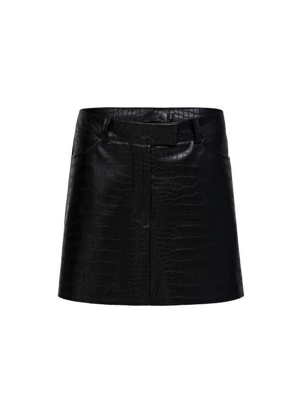 Textured eco-leather mini skirt, black