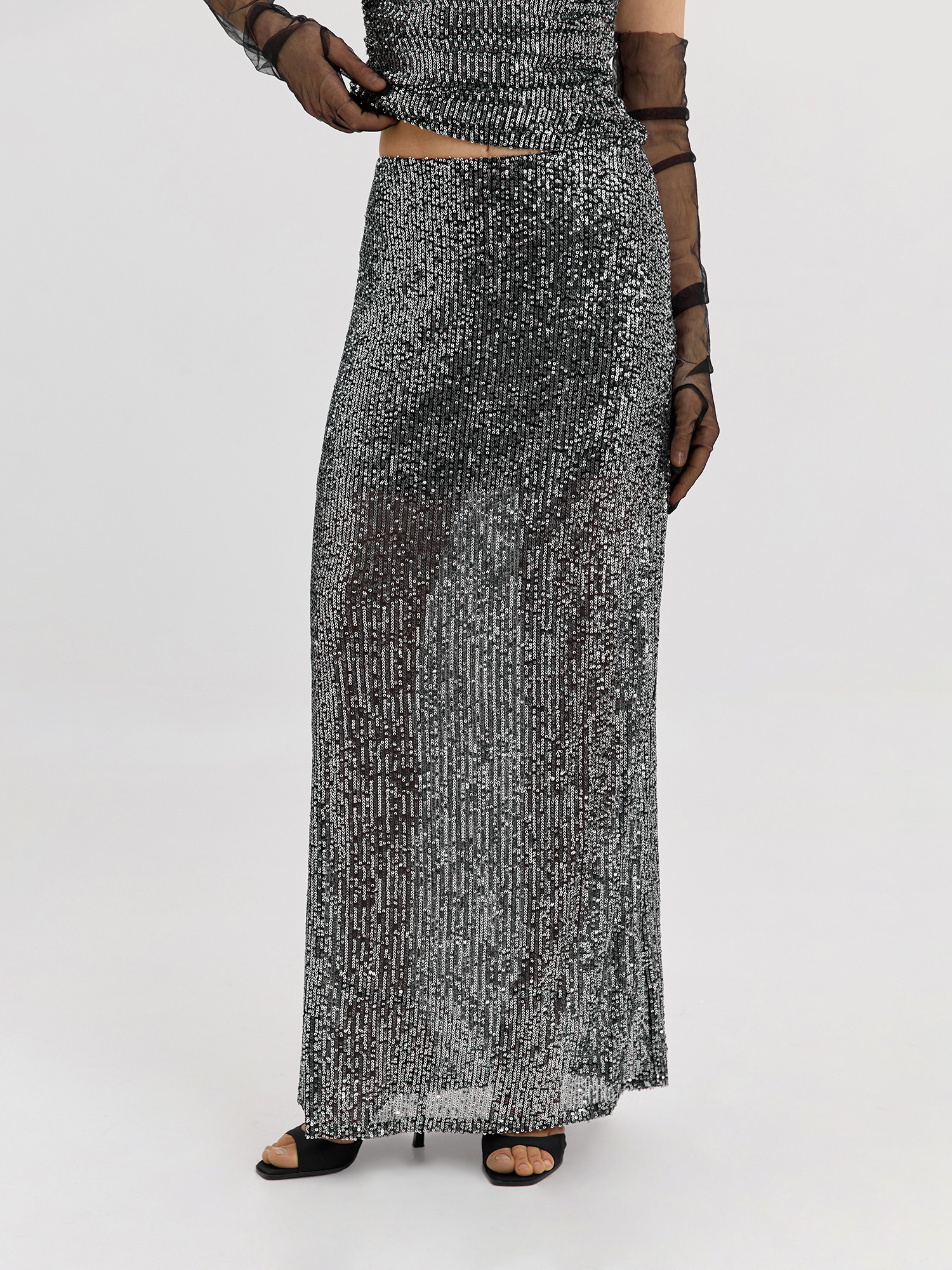 Silver maxi skirt with frills