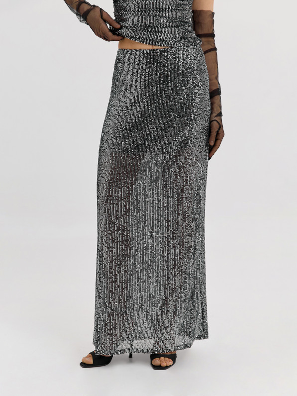 Silver maxi skirt with frills
