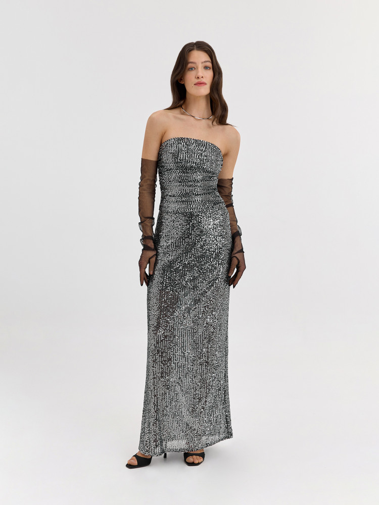 Silver maxi skirt with frills