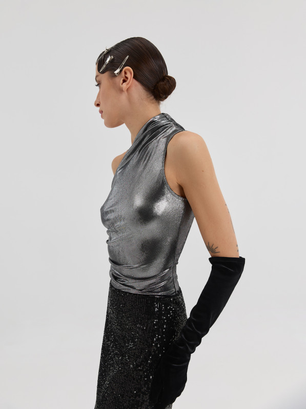 One-shoulder top, silver