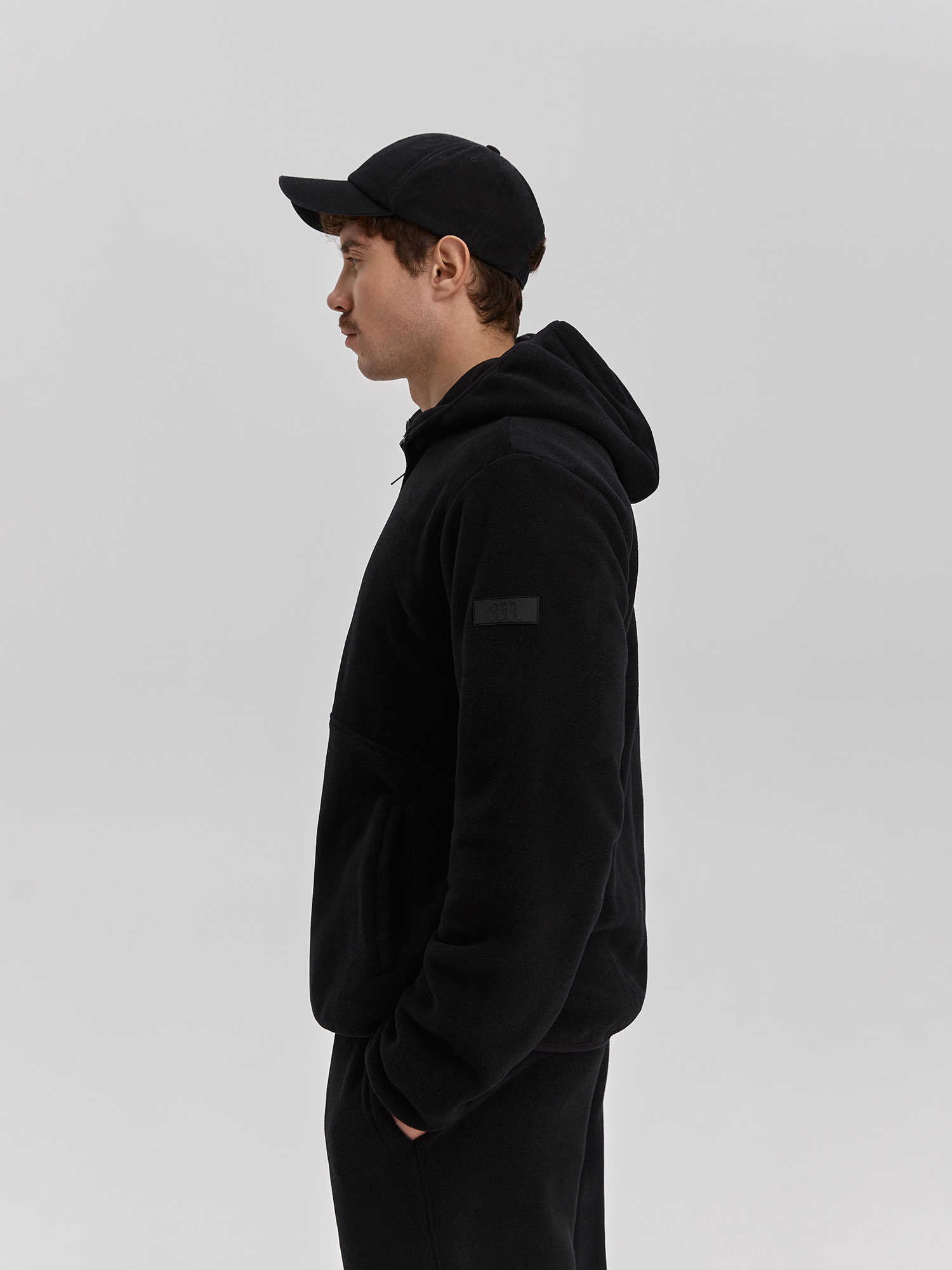 Fleece jacket with zipper, men's, black