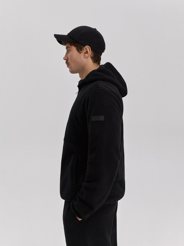 Fleece jacket with zipper, men's, black