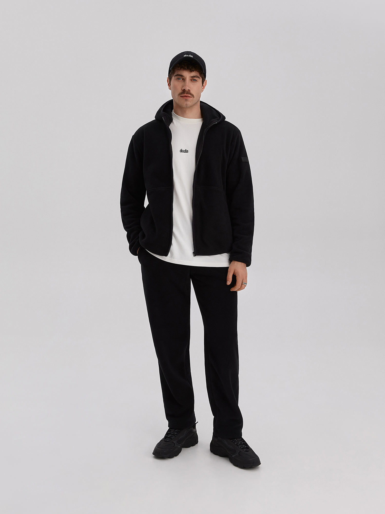 Fleece jacket with zipper, men's, black