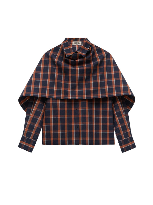 Checked shirt with cape, blue