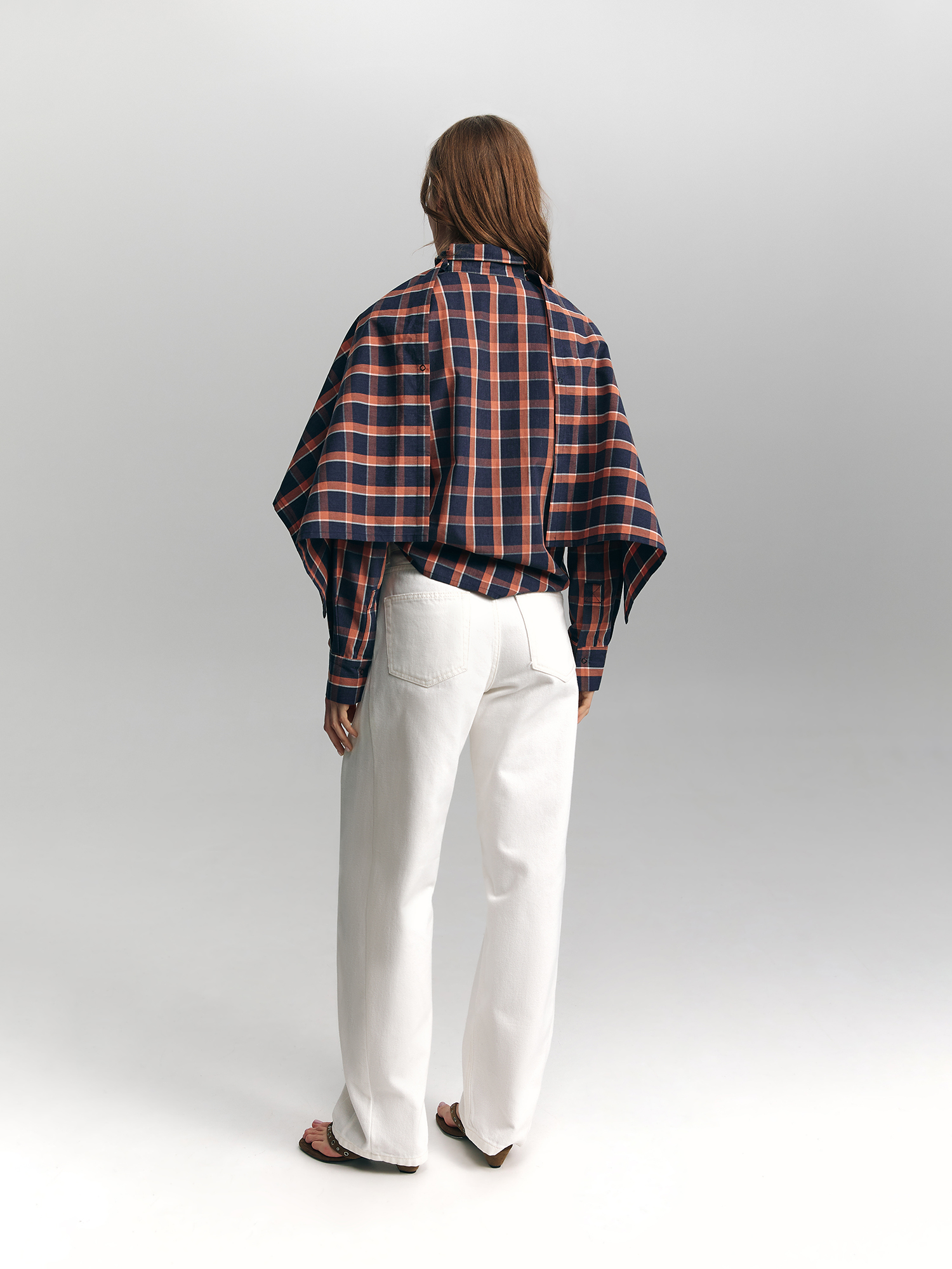 Checked shirt with cape, blue