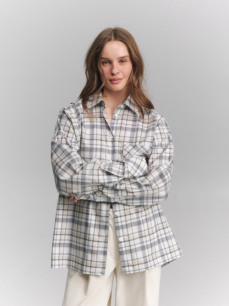 Oversized checkered shirt, gray