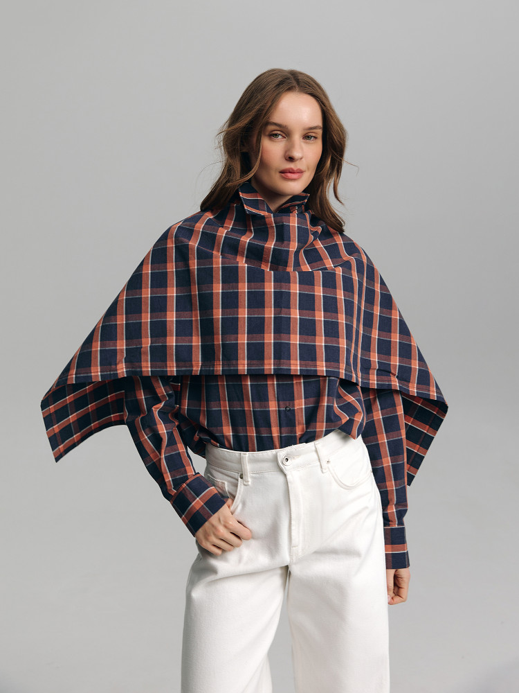 Checked shirt with cape, blue