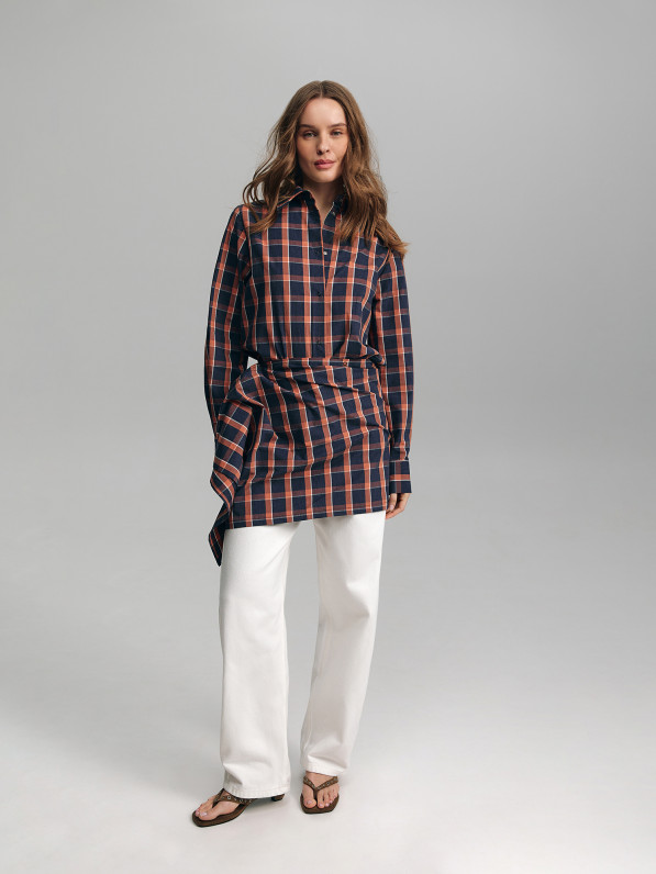 Checked shirt with cape, blue