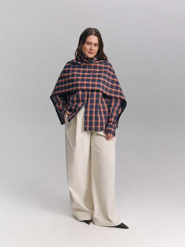 Checked shirt with cape, blue