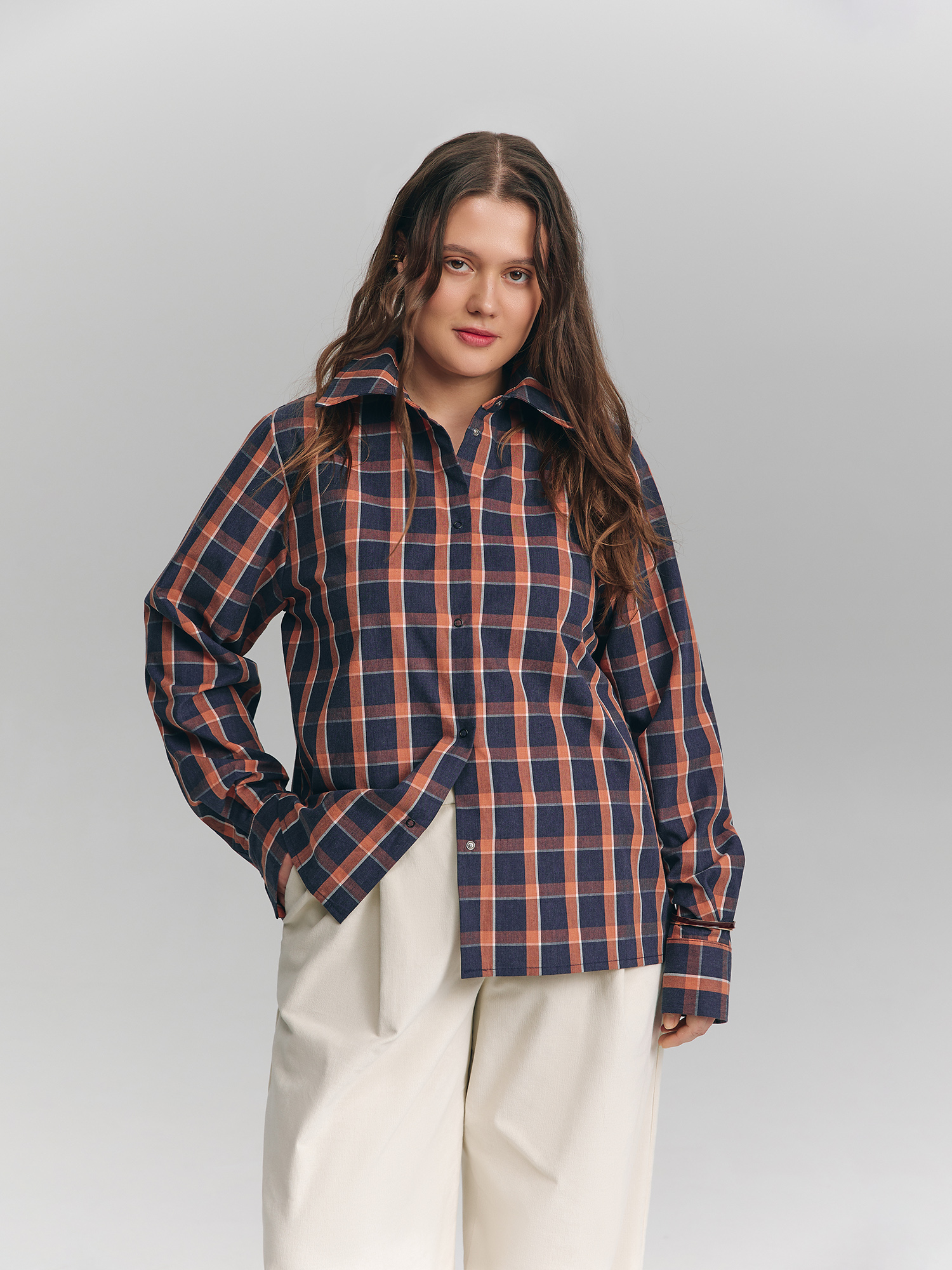 Checked shirt with cape, blue