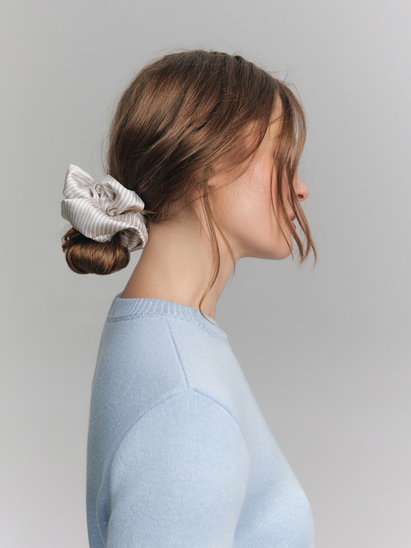 Satin hair tie, white