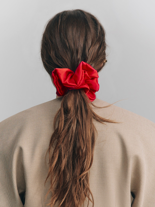 Satin hair tie, red