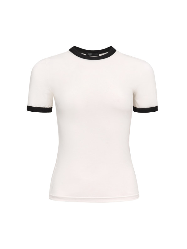 Fitted T-shirt with black piping, milky